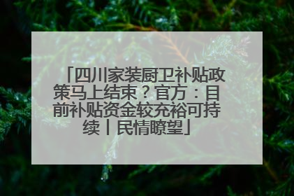 四川家装厨卫补贴政策马上结束？官方：目前补贴资金较充裕可持续丨民情瞭望